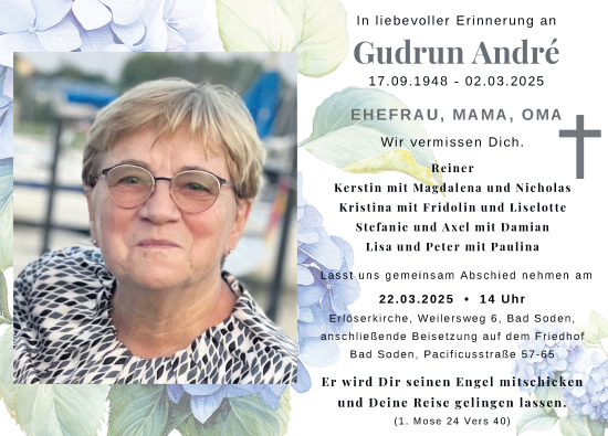 Traueranzeige von Gudrun André von FZ