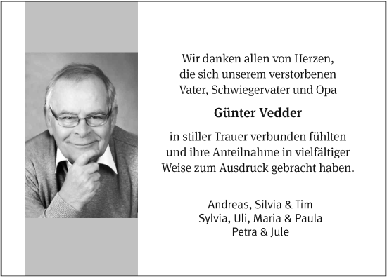 Traueranzeige von Günter Vedder von FZ