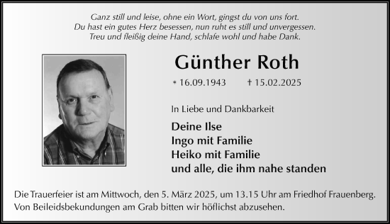 Traueranzeige von Günther Roth von FZ