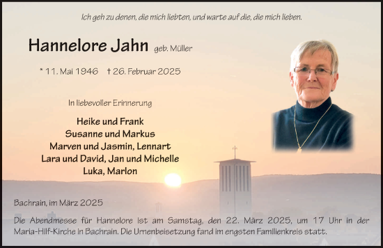 Traueranzeige von Hannelore Jahn von FZ