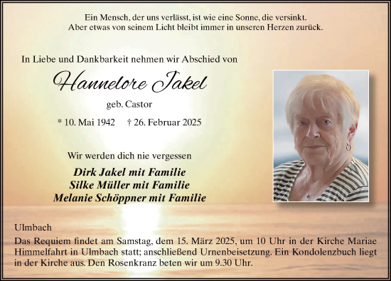 Traueranzeige von Hannelore Jakel von FZ