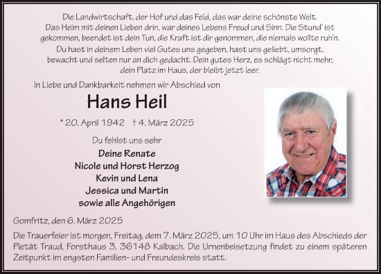 Traueranzeige von Hans Heil von FZ