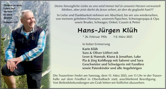 Traueranzeige von Hans-Jürgen Klüh von FZ