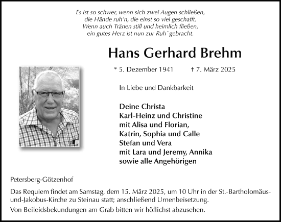 Traueranzeige von Hans Gerhard Brehm von FZ