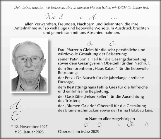 Traueranzeige von Heinrich Eichholz von FZ
