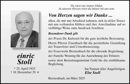 Traueranzeige von Heinrich Stoll von FZ