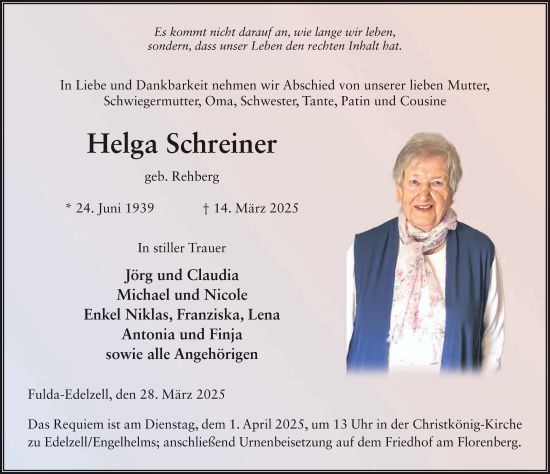Traueranzeige von Helga Schreiner von FZ