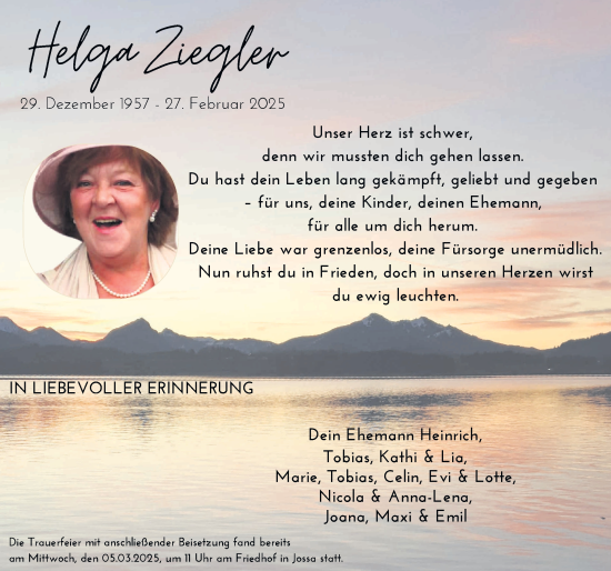 Traueranzeige von Helga Ziegler von FZ