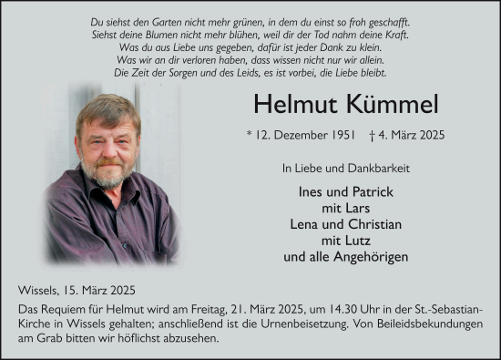 Traueranzeige von Helmut Kümmel von FZ