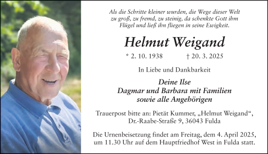 Traueranzeige von Helmut Weigand von FZ