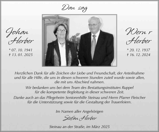 Traueranzeige von Herbert Herber von FZ
