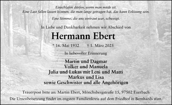 Traueranzeige von Hermann Ebert von FZ