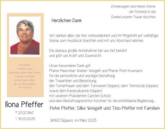 Traueranzeige von Ilona Pfeffer von FZ
