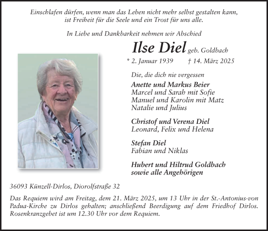 Traueranzeige von Ilse Diel von FZ