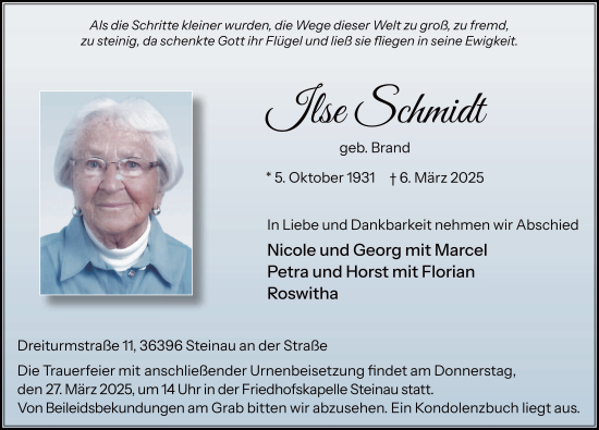 Traueranzeige von Ilse Schmidt von FZ