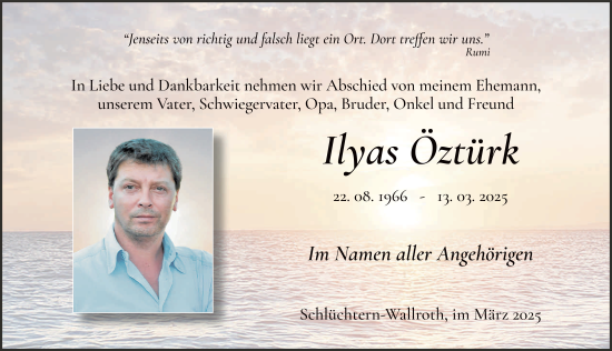 Traueranzeige von Ilyas Öztürk von FZ