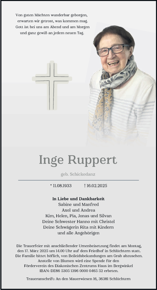 Traueranzeige von Inge Ruppert von FZ