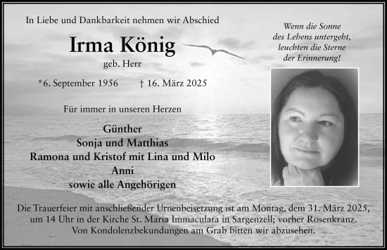 Traueranzeige von Irma König von FZ