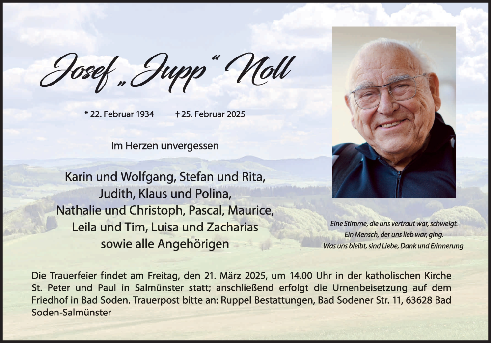  Traueranzeige für Josef „Jupp“ Noll vom 08.03.2025 aus FZ