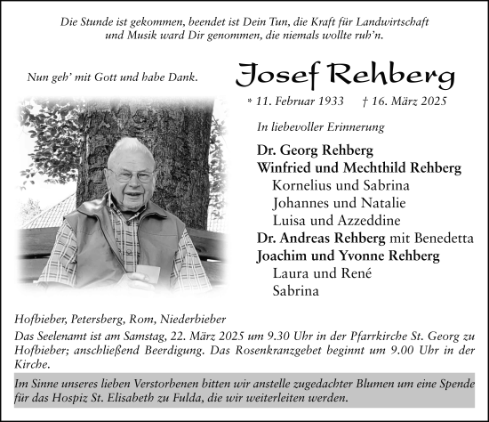 Traueranzeige von Josef Rehberg von FZ