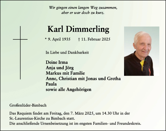 Traueranzeige von Karl Dimmerling von FZ