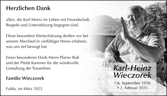 Traueranzeige von Karl-Heinz Wieczorek von FZ