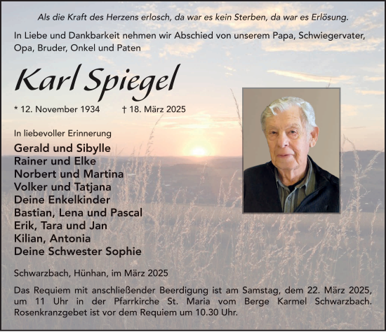Traueranzeige von Karl Spiegel von FZ