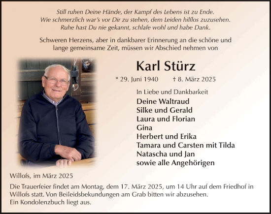 Traueranzeige von Karl Stürz von FZ