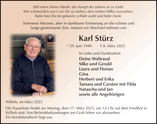 Traueranzeige von Karl Stürz von FZ