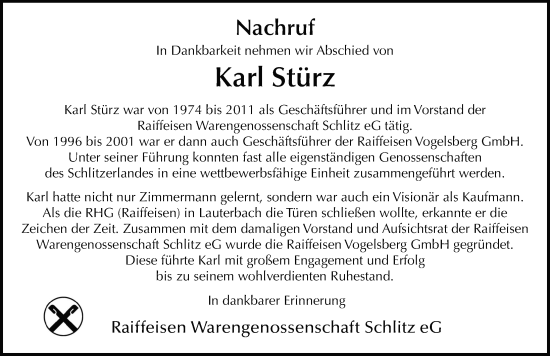 Traueranzeige von Karl Stürz von FZ
