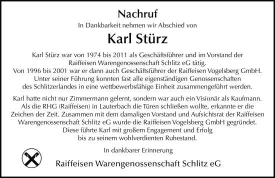 Traueranzeige von Karl Stürz von FZ