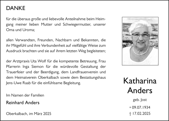 Traueranzeige von Katharina Anders von FZ