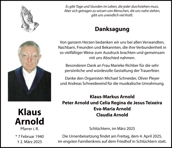 Traueranzeige von Klaus Arnold von FZ