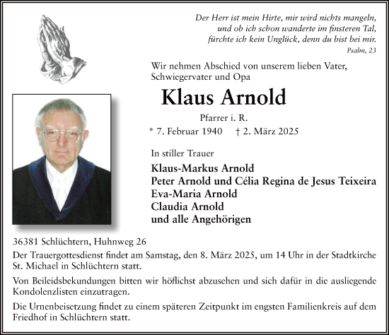 Traueranzeige von Klaus Arnold von FZ
