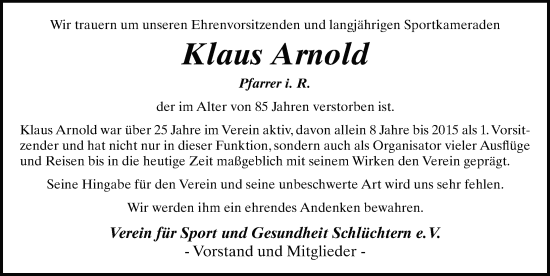 Traueranzeige von Klaus Arnold von FZ