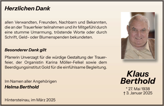 Traueranzeige von Klaus Berthold von FZ