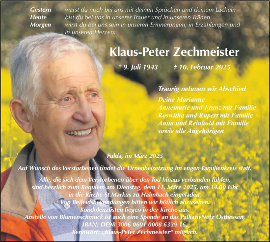Traueranzeige von Klaus-Peter Zechmeister von FZ
