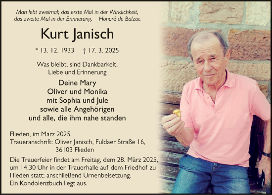 Traueranzeige von Kurt Janisch von FZ