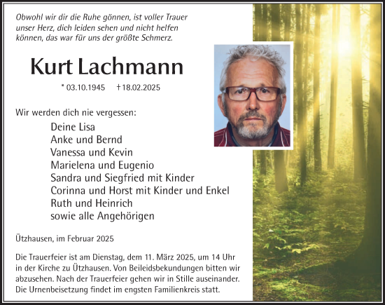 Traueranzeige von Kurt Lachmann von FZ