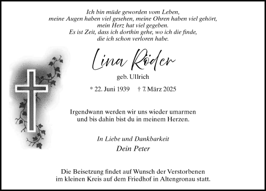 Traueranzeige von Lina Röder von FZ