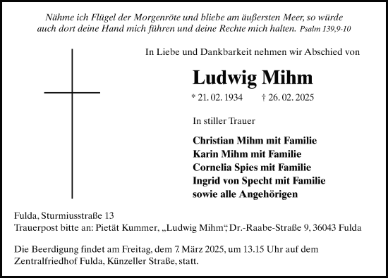 Traueranzeige von Ludwig Mihm von FZ