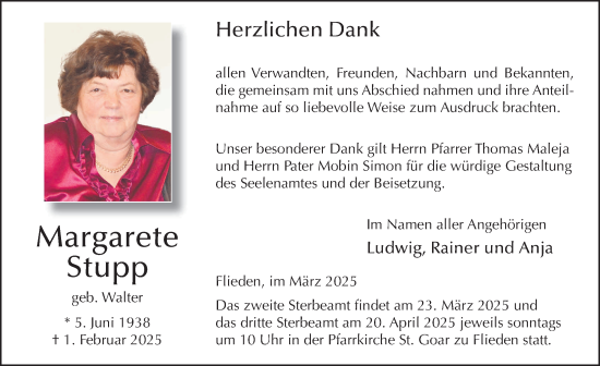 Traueranzeige von Margarete Stupp von FZ