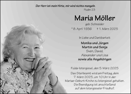 Traueranzeige von Maria Möller von FZ