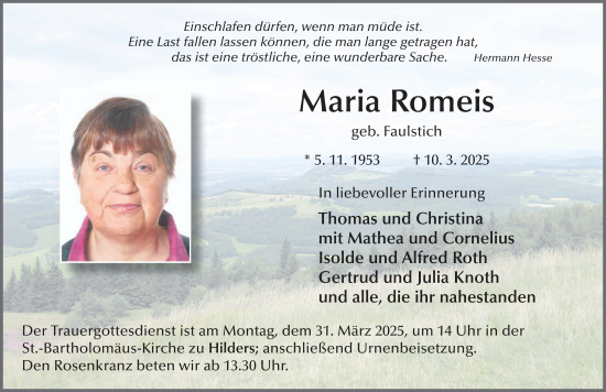 Traueranzeige von Maria Romeis von FZ