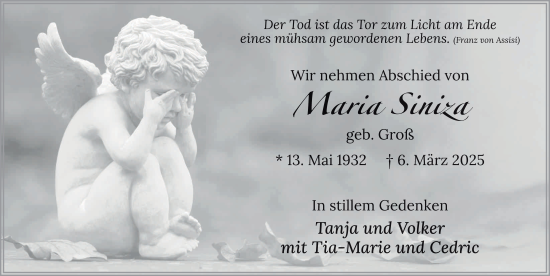 Traueranzeige von Maria Siniza von FZ