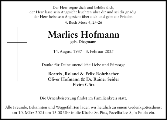 Traueranzeige von Marlies Hofmann von FZ