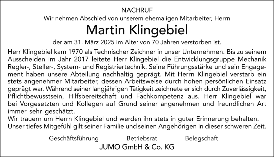 Traueranzeige von Martin Klingebiel von FZ