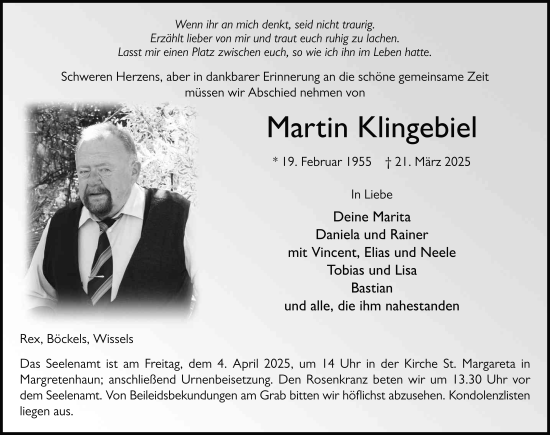 Traueranzeige von Martin Klingebiel von FZ