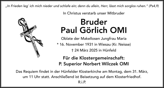 Traueranzeige von Paul Görlich von FZ
