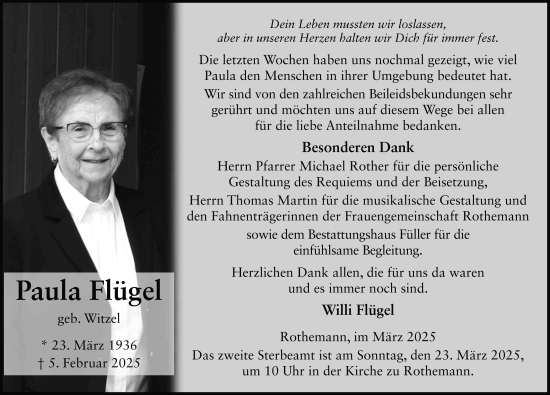 Traueranzeige von Paula Flügel von FZ